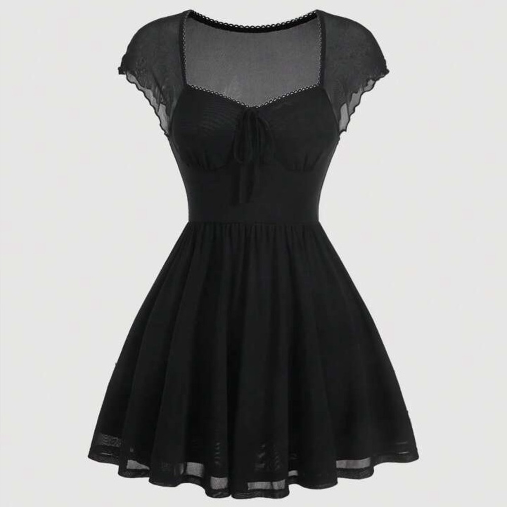 SHEIN MOD Sweetheart Neck Knot Front Mesh Dress Large